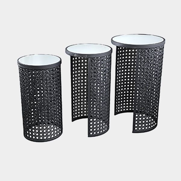 SET 3 MESAS AUXILIARES HIERRO GRIS TAPA ESPEJO 40.5X70.5X40.5