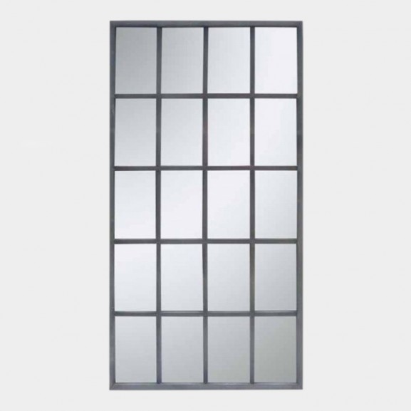 Espejo pared grande 84x3x164 hierro gris plata forma ventana.
