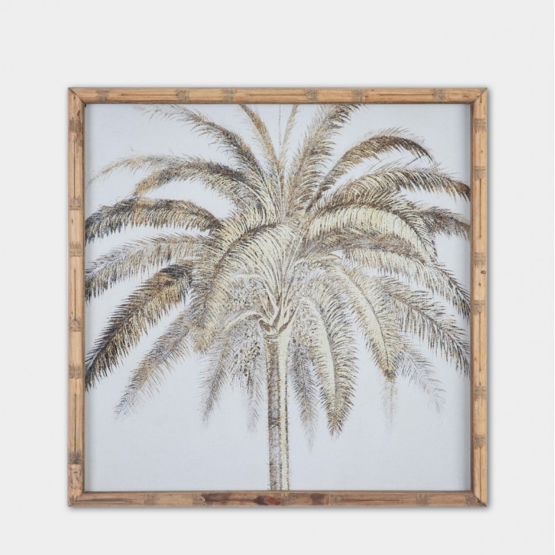 Cuadro pared 50x3x50 lámina palmeras beig gris 