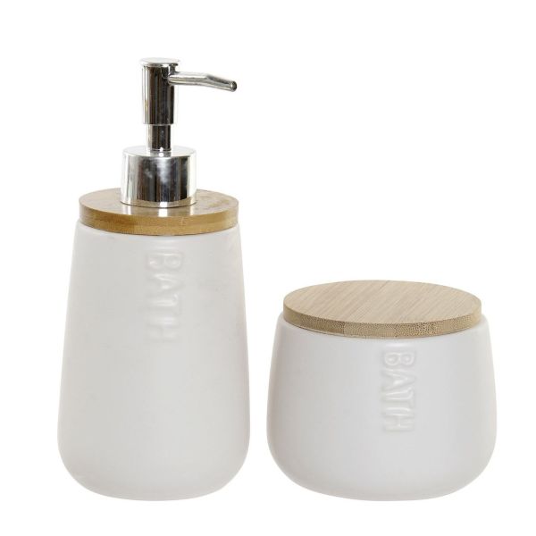 SET 2 BAÑO CERAMICA BLANCA MADERA 8X8X19