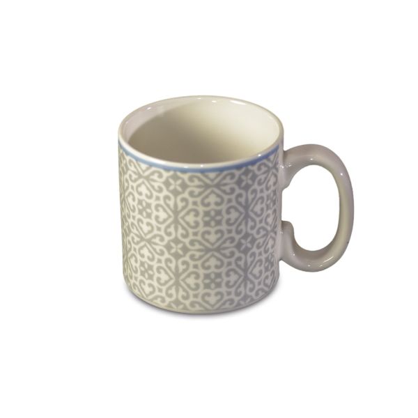 TAZA PORCELANA BLANCA AZULEJO GRIS 7X8