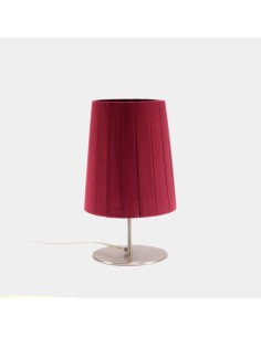 Lámpara de mesa metal plata pantalla tela rojo burdeos 24x40