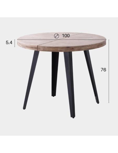 Mesa de comedor redonda extensible 100/180 en madera de roble con