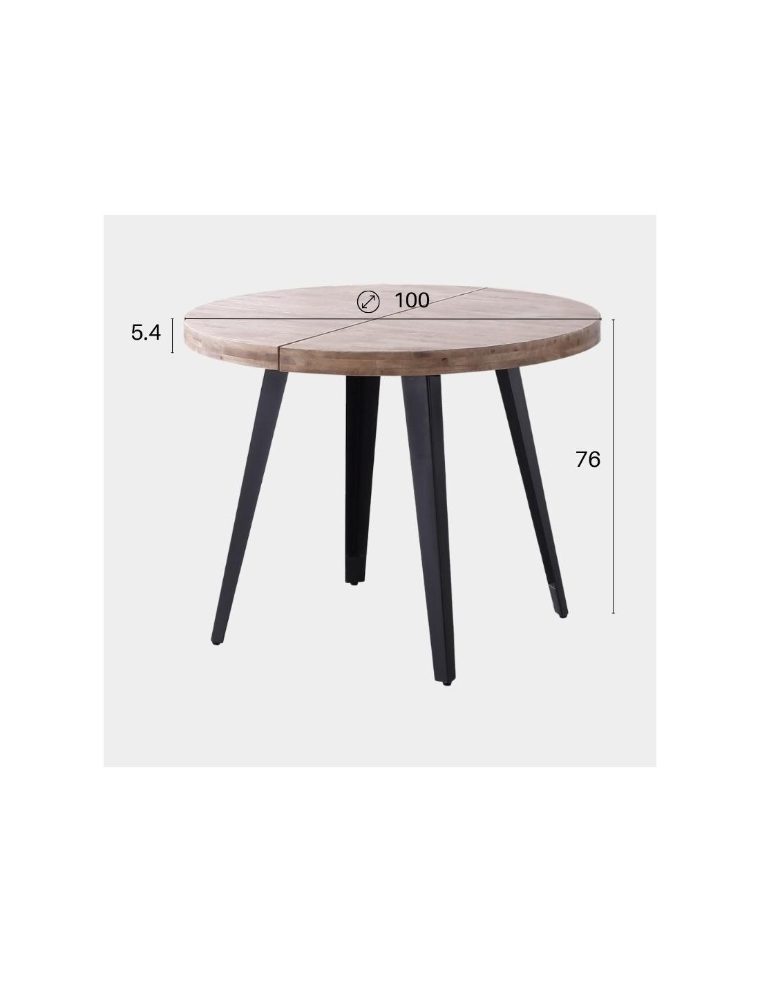 Mesa de comedor redonda extensible 100/180 en madera de roble con pata  metálica negra Anais