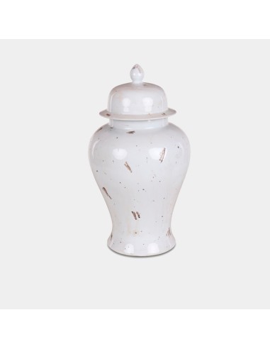 Jarrón ánfora cerámica con tapa, blanco