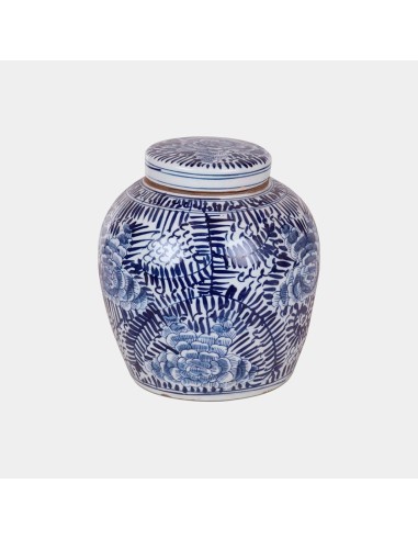 Jarrón cerámica estilo chino blanco-azul