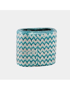 Jarrón cerámica ovalado zigzag azul