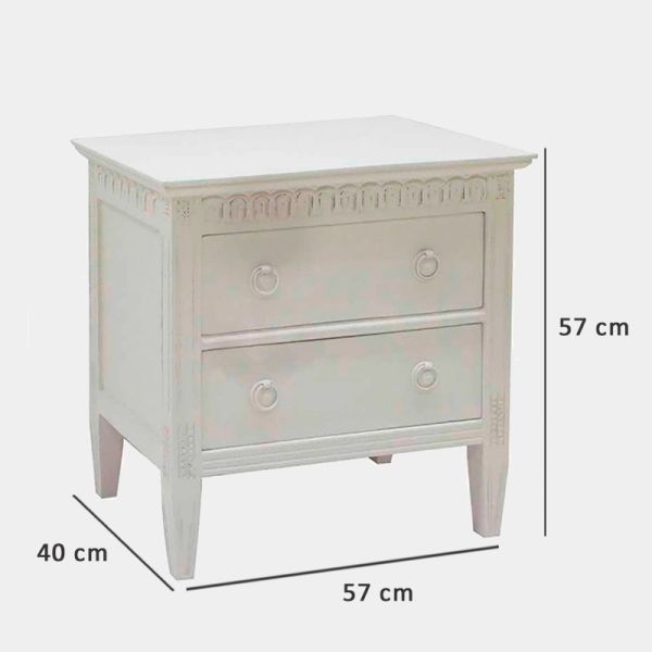 Table rectangulaire Deux tiroirs blancs 57x39.5x57 cm