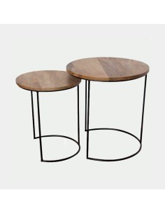 Set 2 mesas redondas madera y metal