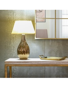 Lámpara mesa cerámica dorada 13x30 Pantalla no incluida