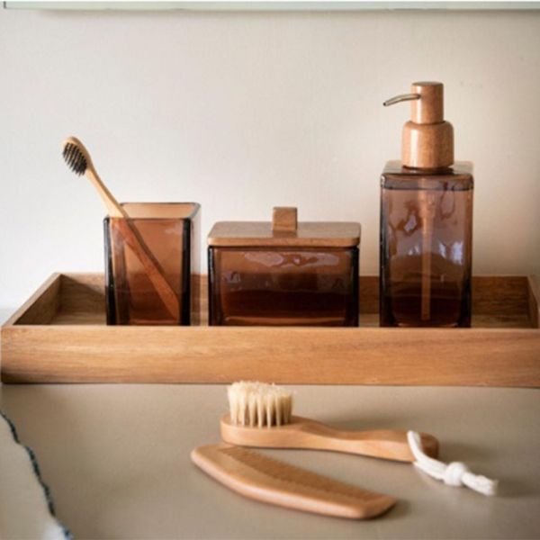 Dispensador Jabón Cristal-Madera, Marrón