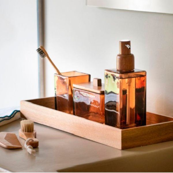 Dispensador Jabón Cristal-Madera, Marrón