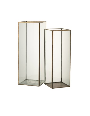 SET 2 PORTAVELA RECT VIDRIO METAL BRONCE S 22X22X59CM