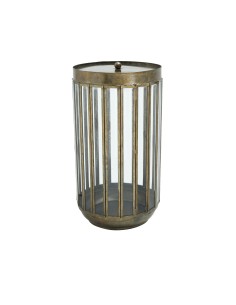 PORTAVELAS METAL LATON CON CRISTAL REDONDO L 20.5X20.5X37