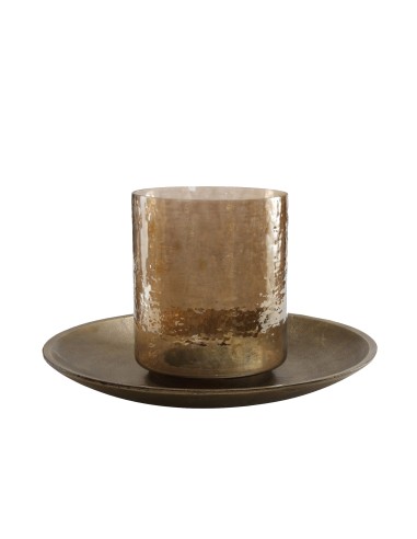 PORTAVELAS PEQUEÑO DE CRISTAL MARRON CON PLATO 30X18X30