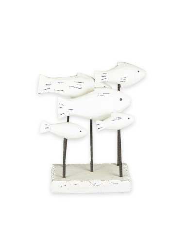 ESTATUA FIGURA DECORATIVA BANC O DE PECES MAERA BLANCO 30X32