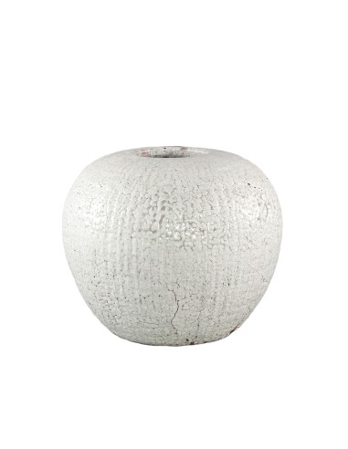 Maceta-Jarrón terracota craquelada redonda balón blanco 37x31 cm