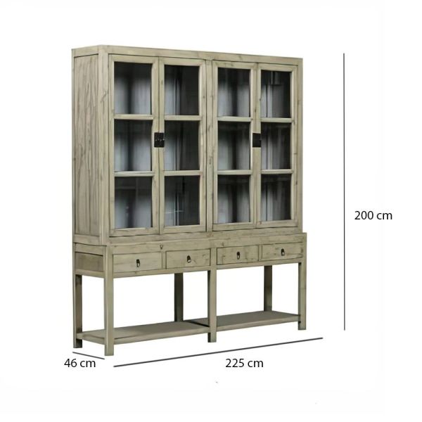 VITRINA NATURAL 4 PUERTAS 4 CAJONES 200X46X225