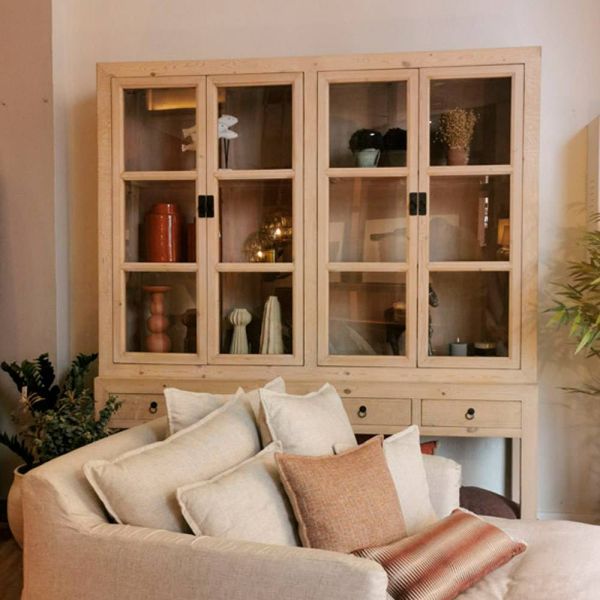 VITRINA NATURAL 4 PUERTAS 4 CAJONES 200X46X225