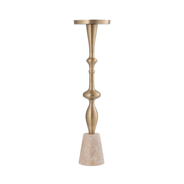 Candelabro aluminio base travertino dorado 44x11 cm