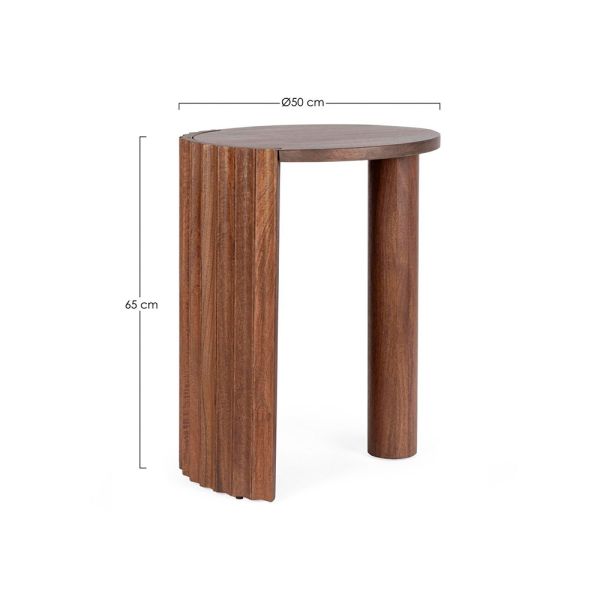 MESA AUX. REDONDA MAD.MANGO NATURAL SOPORTE ACERO Ø50X65