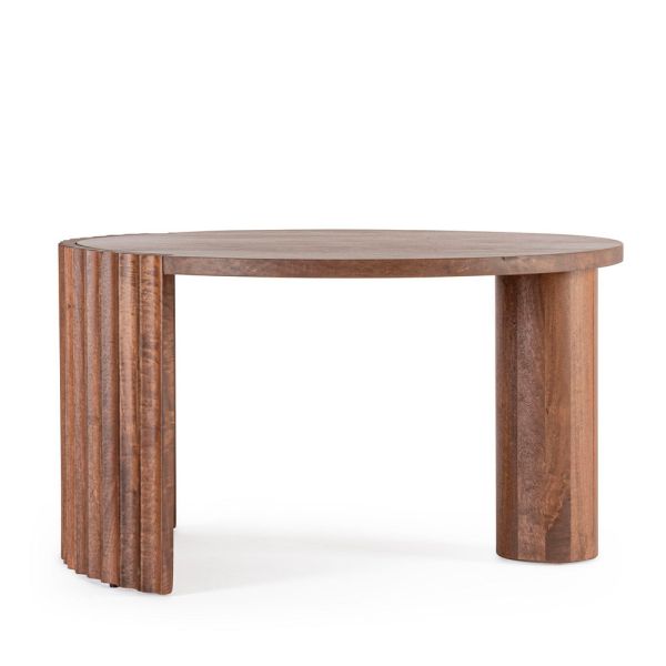 MESA AUX. REDONDA MAD.MANGO NATURAL SOPORTE ACERO Ø80X45