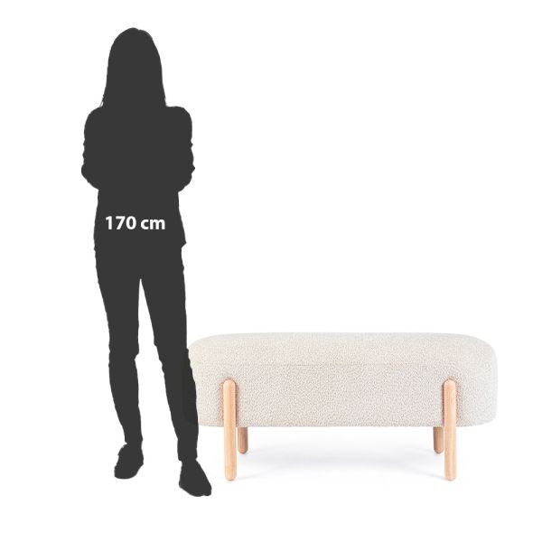 Banqueta madera tejido rizo blanco 108x42x48