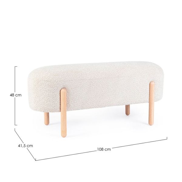 Banqueta madera tejido rizo blanco 108x42x48