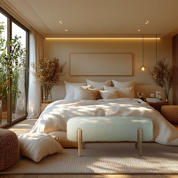 Banqueta madera tejido rizo blanco 108x42x48