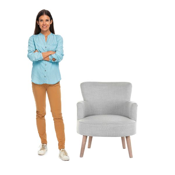 Butaca Tapizada Gris con Patas de Madera - Tapidecor