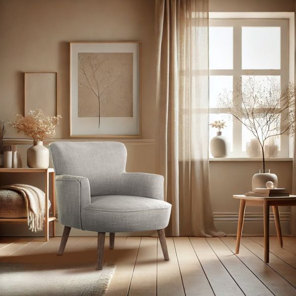 BUTACA TAPIZADA GRIS CLARO PATAS MADERA 65X62X77