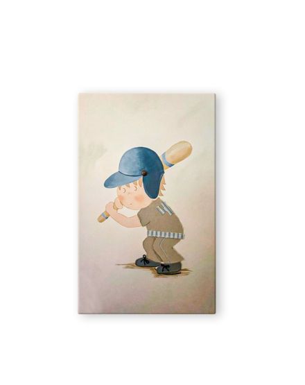 CUADRO JUVENIL NIÑO BEISBOL AZUL FONDO BLANCO 45X70