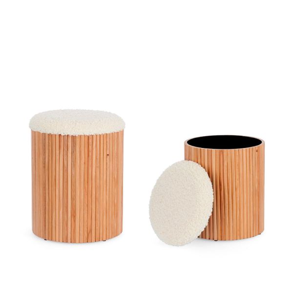 Set de 2 Pufs de Madera Tapizados en Lana | Tapidecor