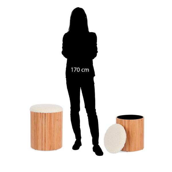 Set de 2 Pufs de Madera Tapizados en Lana | Tapidecor