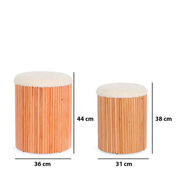 Set de 2 Pufs de Madera Tapizados en Lana | Tapidecor