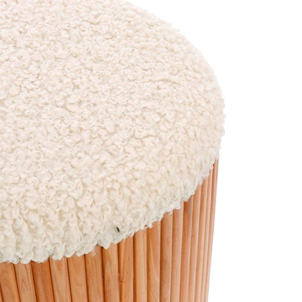SET 2 POUFF MADERA TAPIZADO EFECTO LANA Ø31.5X38, Ø36X44