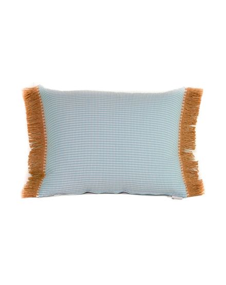 Cojín rectangular cama sofá vichy azul blanco relleno...