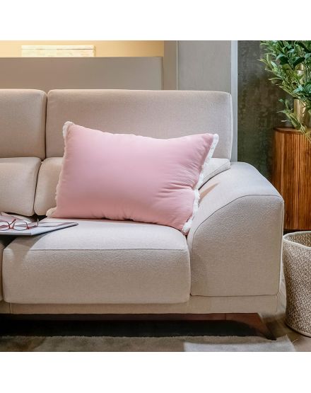 Cojín rectangular sofa cama liso bámbula rosa relleno pluma fleco blanco 70x50 2