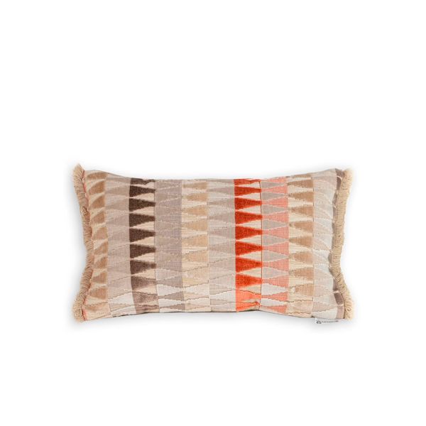 Cojín cuadrado cama sofá geométrico naranja beige relleno pluma fleco arena 50x30