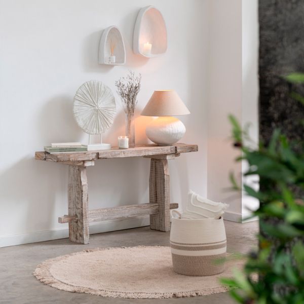 Alfombra redonda beige con flecos – Elegancia y confort