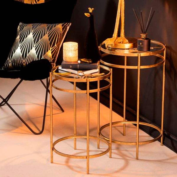 MESA AUXILIAR LAURE ESPEJO HIERRO ORO 37,5X37,5X56 SMALL