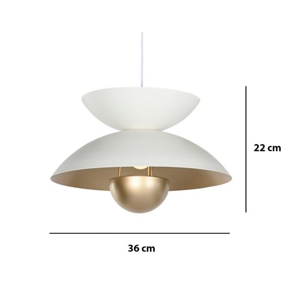 Lámpara techo metal, blanco-oro 36x22 cm