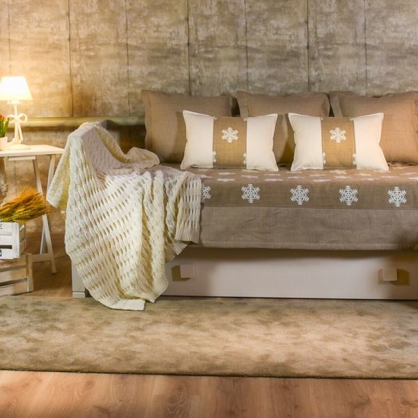 Colcha copos de nieve en tonos arena y blanco - Elegancia y confort