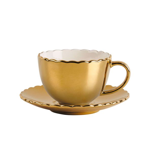 Taza té borde ondulado dorado | Tapidecor