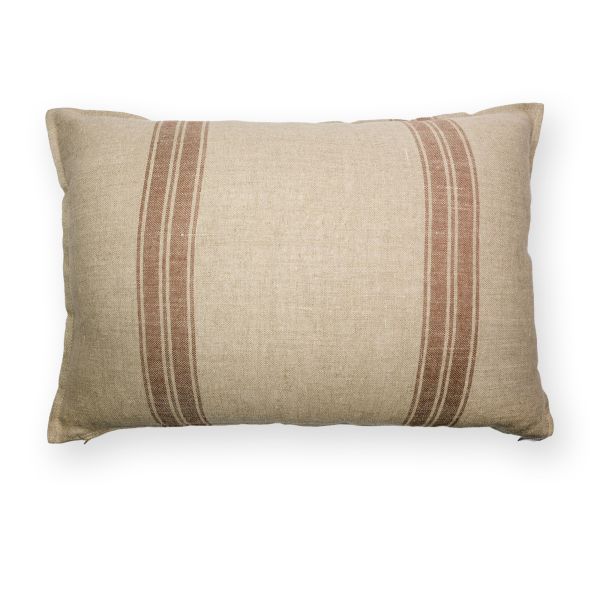 Cojín cama sofá doble rayas gris-granate con relleno premium 70x50
