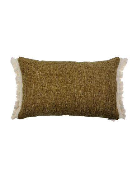 Cojín marrón caramelo liso fleco blanco 70X50 Relleno...