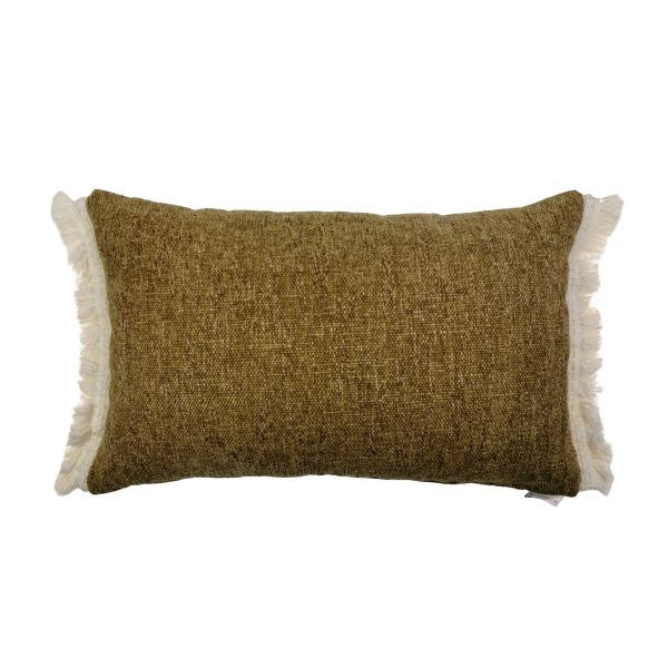 Cojín marrón caramelo liso fleco blanco 70X50 Relleno premium incluido