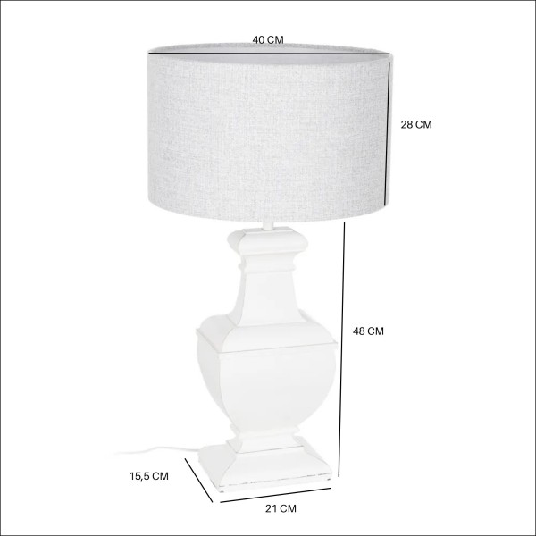 Lampada da tavolo in legno bianco 40x22x76 schermo rotondo incluso