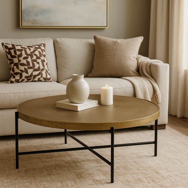 Tavolo rotondo centro top in ottone Bronzo 90x90x41 zampe nere