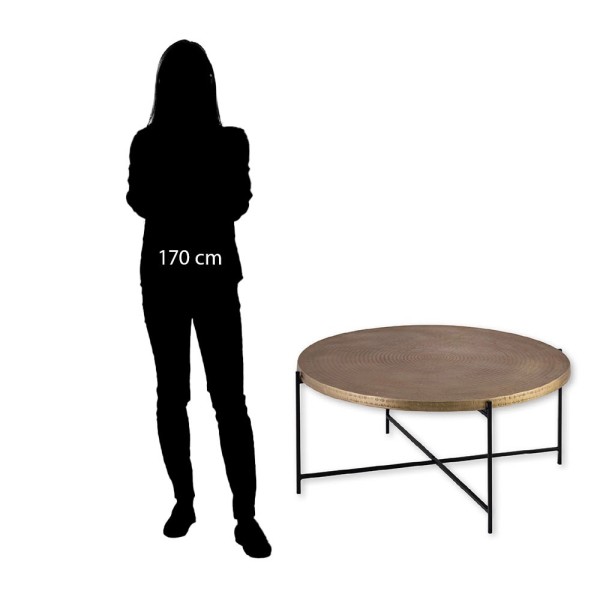 Mesa centro  redonda tapa latón bronce 90X90X41 Patas negras